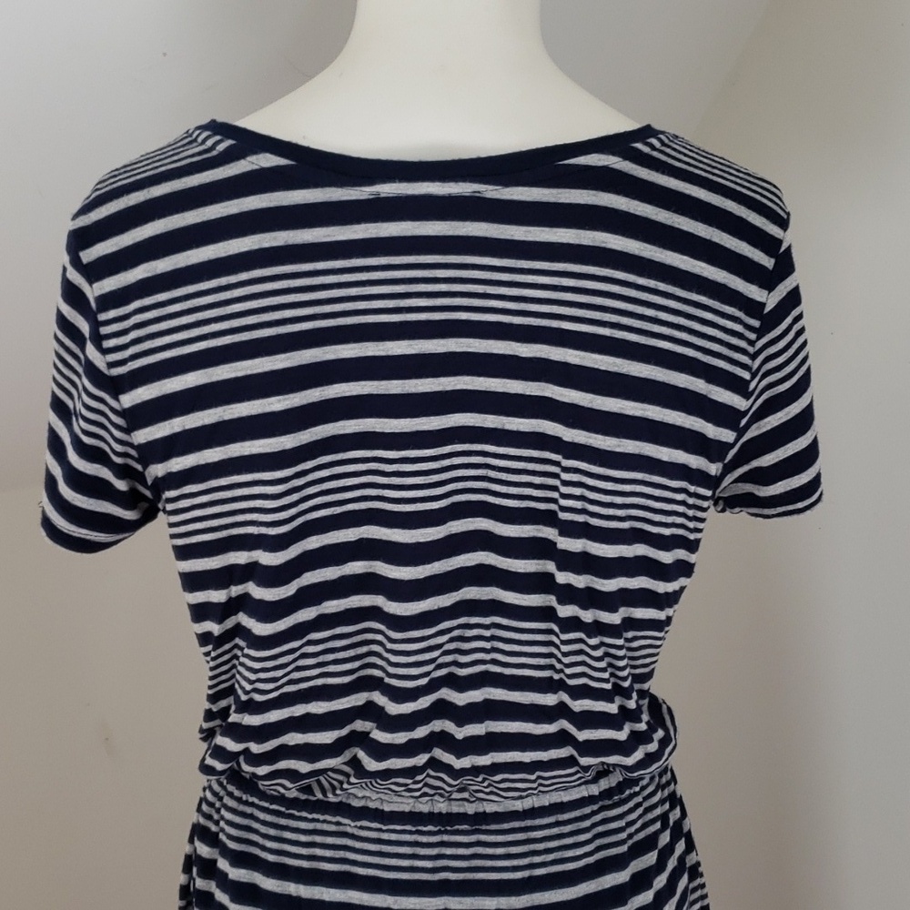 Olive & Oak Women's Navy & Gray Stripe Drawstring Waist Shirt Dress, Size M - Picture 8 of 16